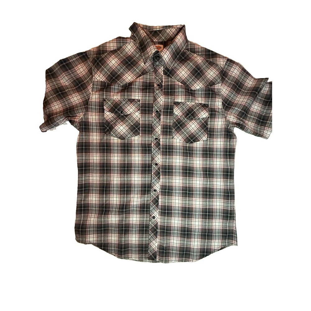 Dickies Button Up Shirt Mens Large Collared Pocket Plaid Black Gray